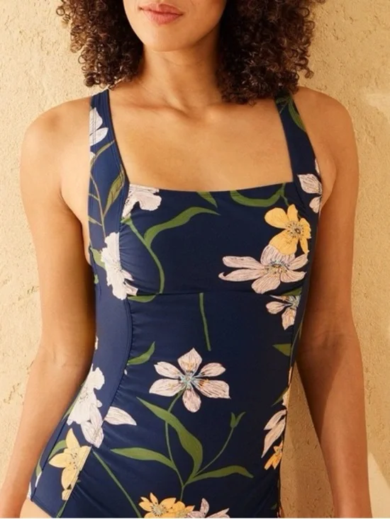 Women’s Shirred Square Neck Full Coverage Tummy Control One Piece Swimsuit - Picture 3 of 7